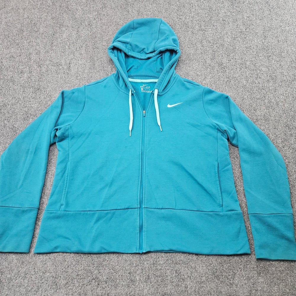Nike Dri-FIT Full Zip Hoodie Womens Large Teal Blue Activewear Sweatshirt